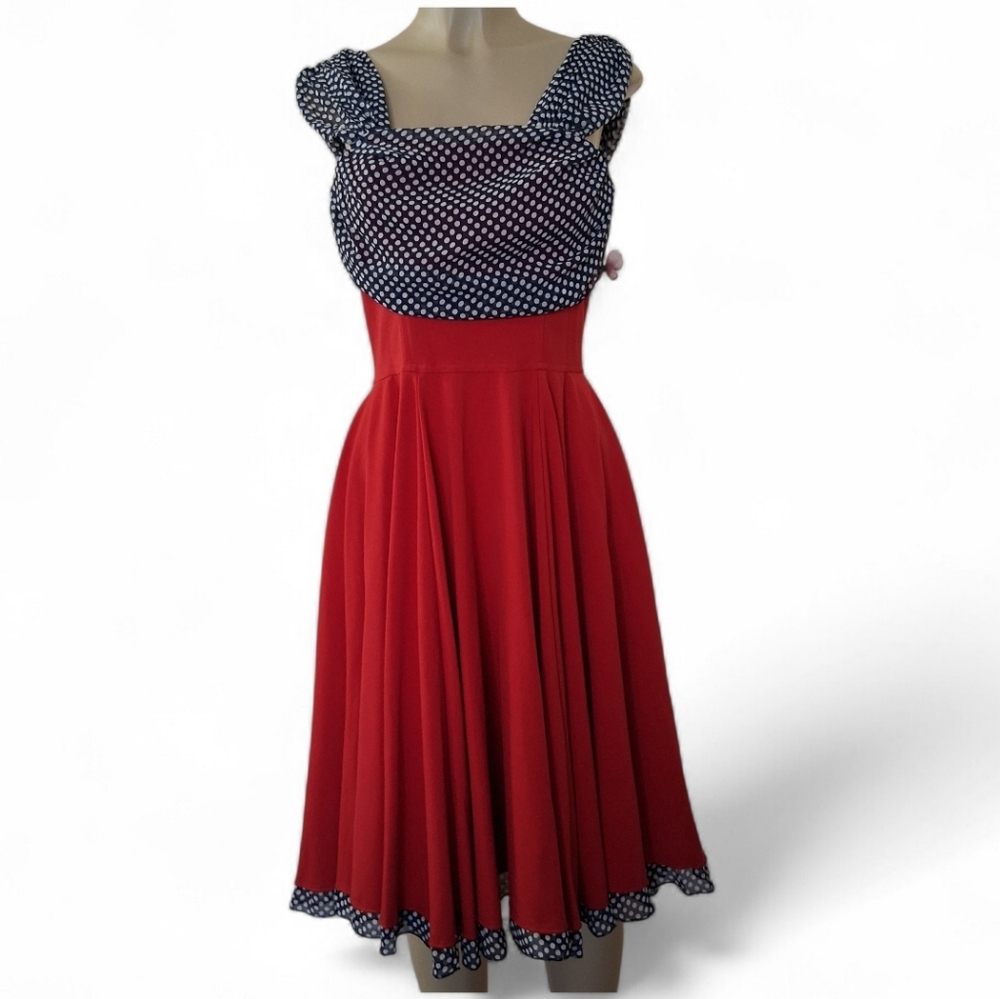 Rock steady Retro 50's Pinup Red Polka Dot Dress Large